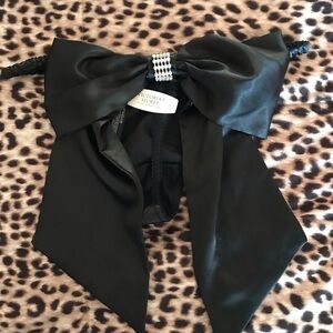 NWT Victoria's Secret Black Satin Thong With Bow